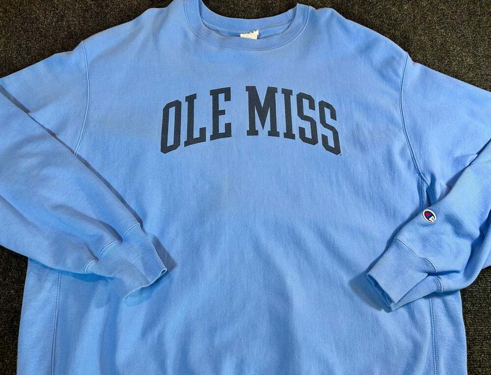 Champion Men's Powder Blue Ole Miss Rebels Basic Arch Fleece Pullover Sweatshirt